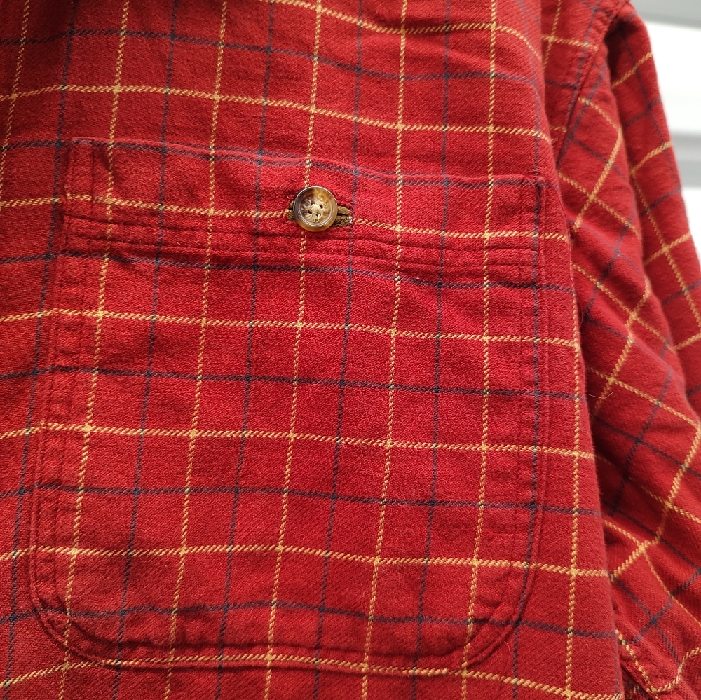 Men's Orvis red plaid flannel button down shirt with faux suede patch si… - Picture 4 of 7